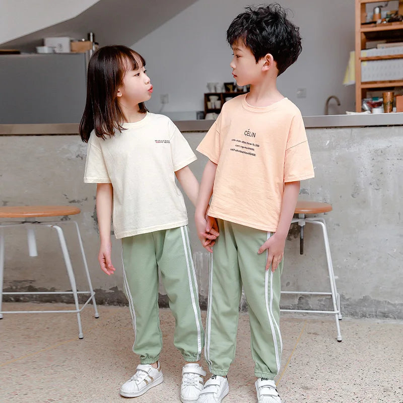 Children's Four Seasons Thin Casual Color Matching Pants Boys Casual Fashion Harem Pants Girls Candy-colored Joker 9 Pants Runn