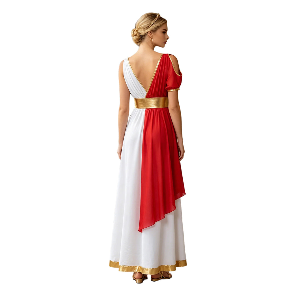 Women Ancient Greek Worship Prayer Tunic Dress Mythology Cosplay Outfit Cold Shoulder Short Sleeve Toga Dress Myths Clothes