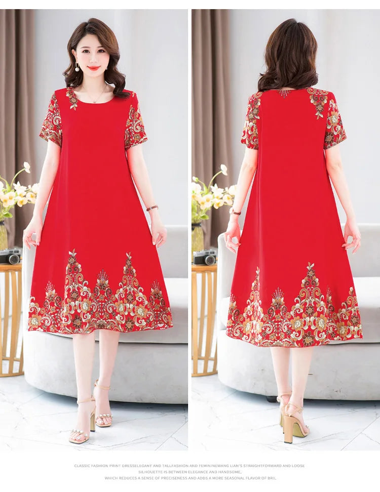 New Summer Home Clothing For Middle-aged Mothers Short Sleeve Sleepwear Dress Cotton Rayon Long Nightdress Women Nightgowns 5XL