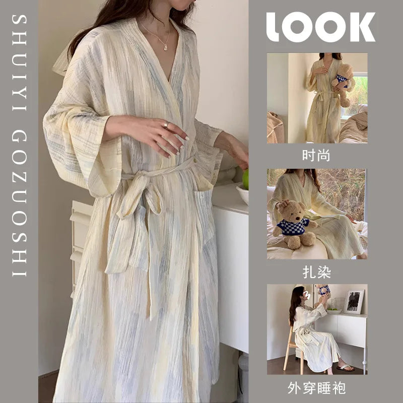 New Women Long Bathrobe Breathable Casual Wear Spring Autumn Loose Pajamas Girls Ladies Teen Casual LoungeWear Woman Nightdress