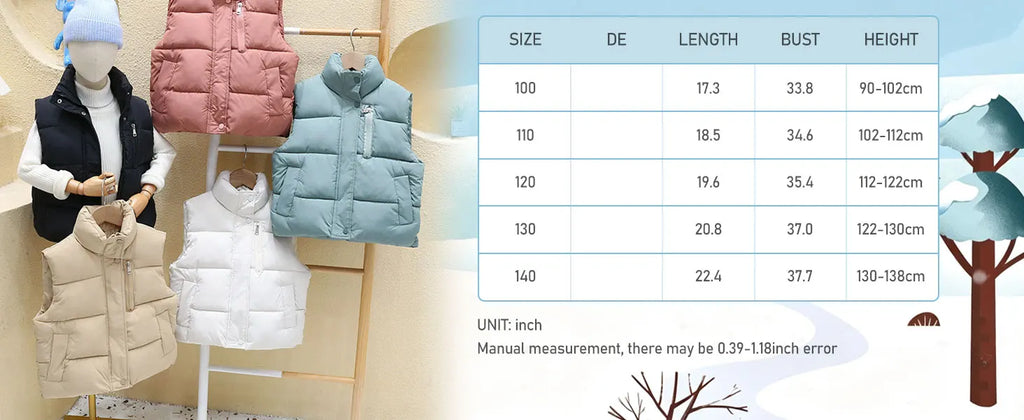 Children's Down Cotton Jacket,Girls Winter Vest,Warm Sleeveless Fleece Boys Waistcoat,Stand Collar Toddlers Quilted Coat