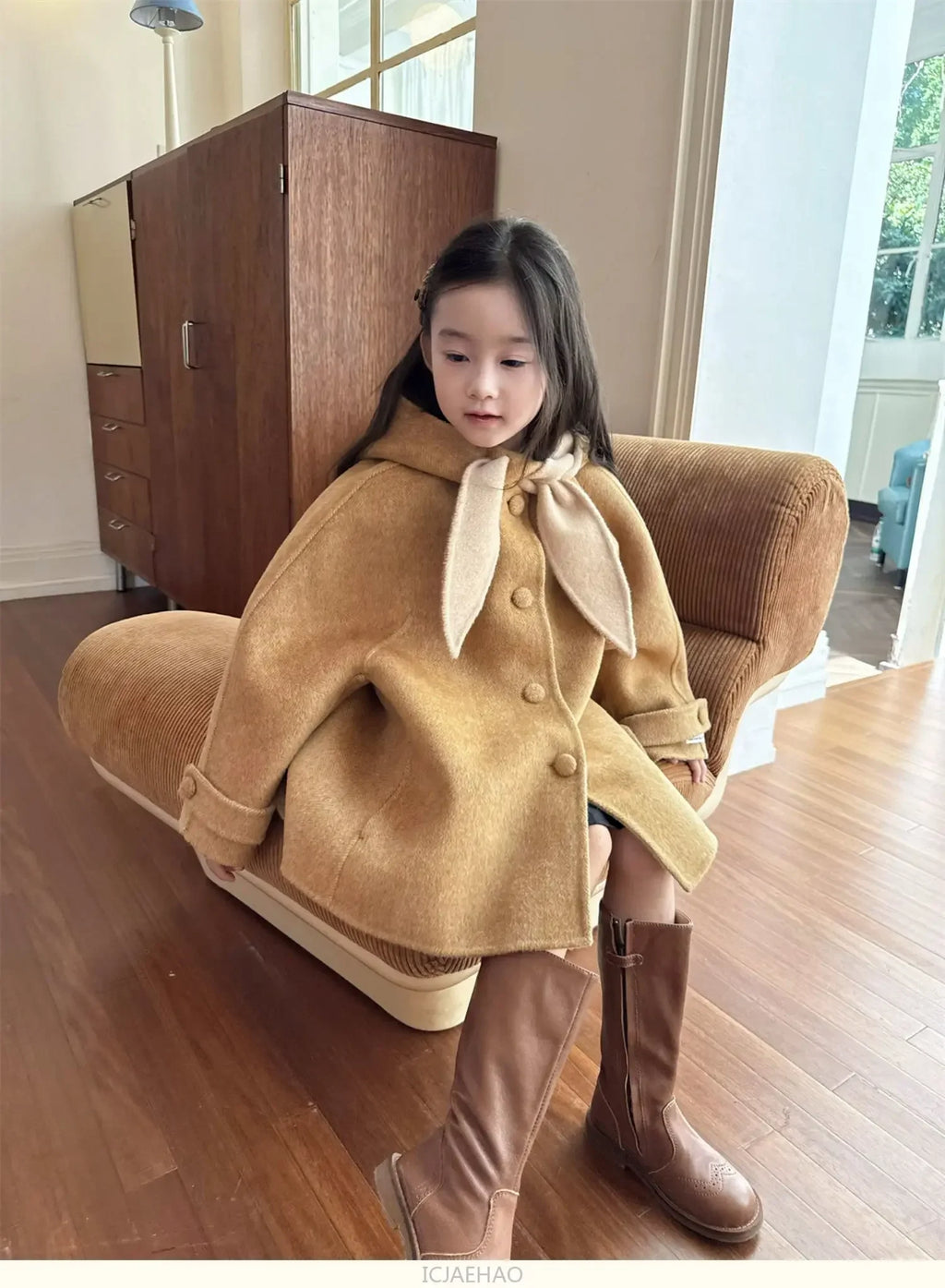 Teen Girl Clothes 2025 Children Wool Double Faced Girls Coat Clothes Kids Herringbone Outerwear Costumes Hooded Cape Handmade