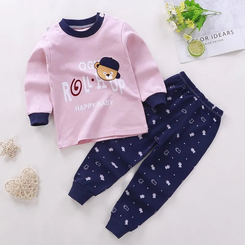 New Children Pure Cotton Underwear Suits Boys Girls Autumn Clothing Autumn Pants Toddler Cartoon Suits Bay Cute Home Clothing