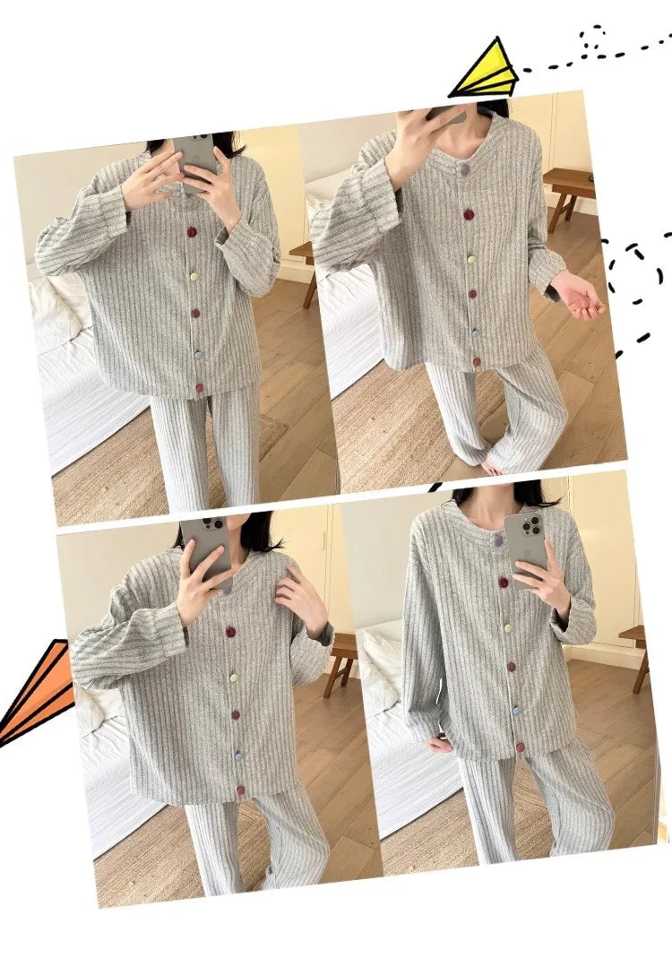 Pajamas for women in autumn and winter, thickened cashmere warm suits, German velvet home clothes, can be worn outside in winter