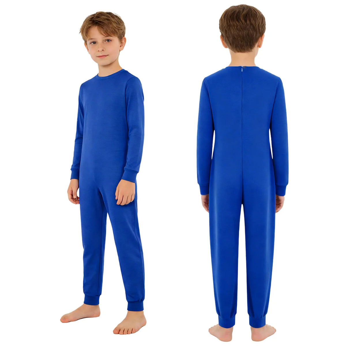 Kids Boys Girls Special Needs Adaptive Clothing Solid Color Round Neck Long Sleeve Jumpsuit Casual Basic Back Zipper Rompers
