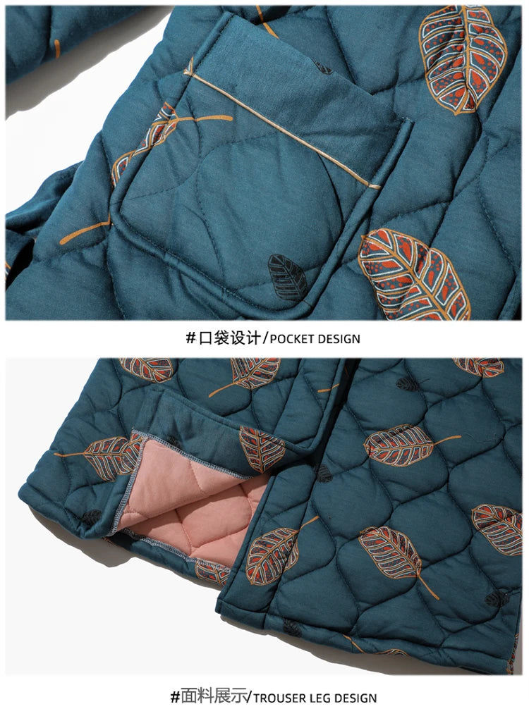 Peignoir Homme Women Robe Winter Warm Cotton Quilted Women's Bathrobe Nightgown Dressing Gown Sleepwear Female Home Clothing