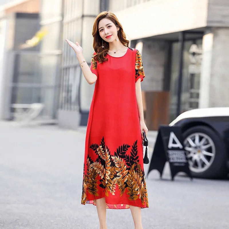New Summer Home Clothing For Middle-aged Mothers Short Sleeve Sleepwear Dress Cotton Rayon Long Nightdress Women Nightgowns 5XL