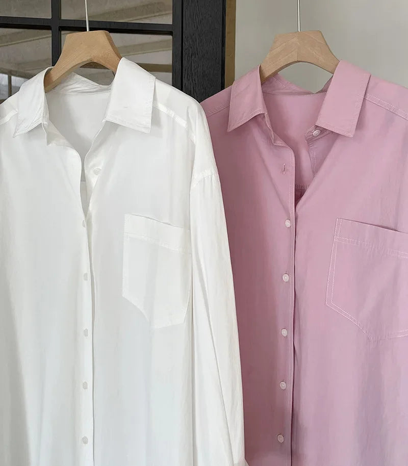 2026 Womens Tops And Blouses Fashion Pink White Shirts Blusas Roupa Women Spring Long Sleeve 100% Cotton Blouses Top Feminina