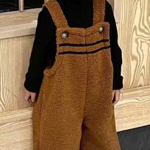 Korean Female Child Clothes Boys Infant Bottoms Children's Pants Girls Coffee Retro Lamb Wool Overalls Men's Baby Clothes 1-8 Y