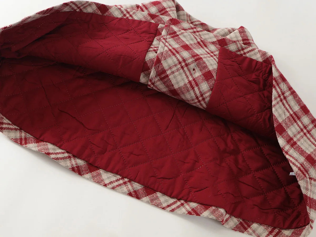 Fashion Children's Clothing Sets 2025 Autumn and Winter New Red Plaid Woolen Suit Girls' Thick Cloak Jacket+ Pleated Skirt