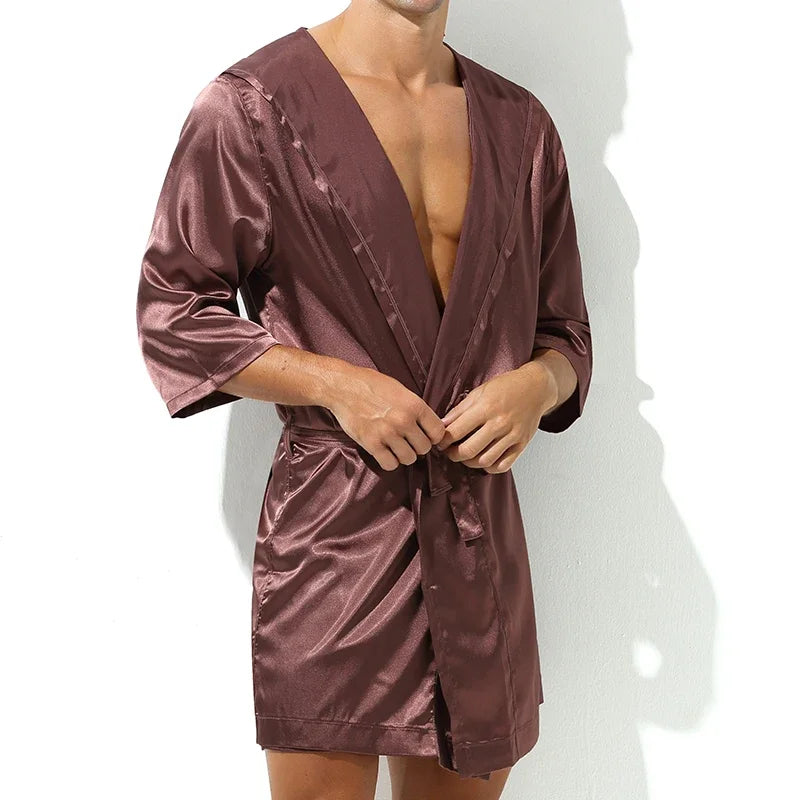 Men Bathrobes Summer Short Sleeve Homewear Silk Pajamas Bathrobe Mens Robes Sleepwear