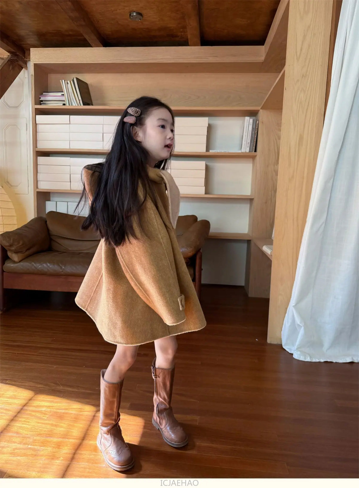 Teen Girl Clothes 2025 Children Wool Double Faced Girls Coat Clothes Kids Herringbone Outerwear Costumes Hooded Cape Handmade