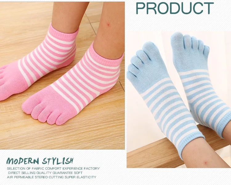 5 Pairs Children Kids Socks Thin Striped Cotton Five Finger for 4-12Y Boys Girls Casual Sports Breathable Five-toe Clothes Stuff
