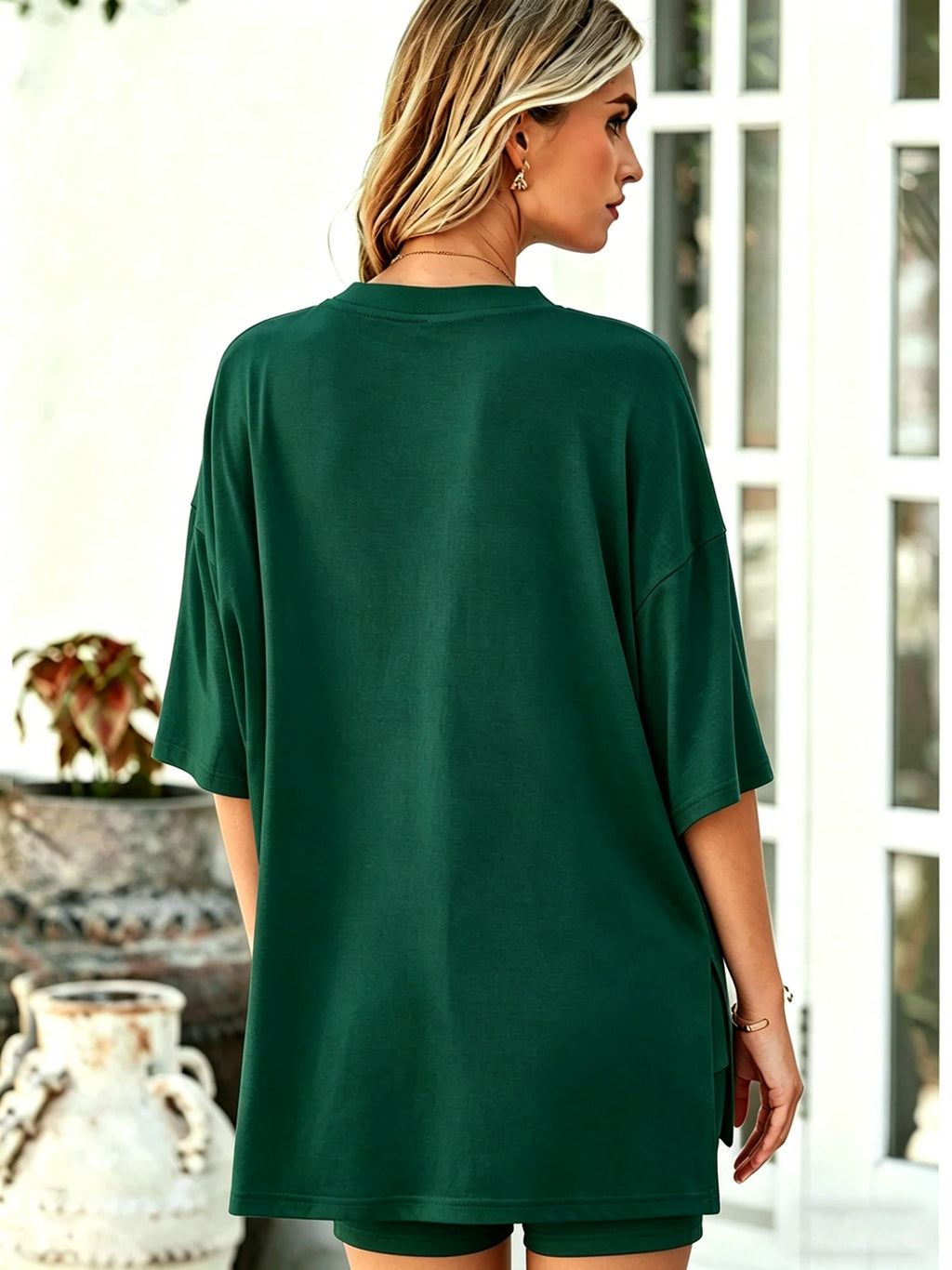 Women's loungewear set, casual short sleeve top + shorts, wear-at-home & outwear pajamas