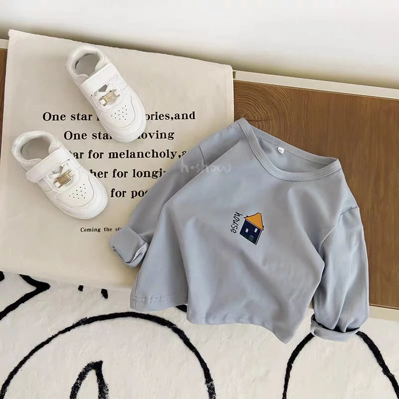 1-6 Age Children's Clothes Tops Tees Long Sleeved Popular Design Crewneck Pullover Blouse Boy Autumn Clothing Bottoming Shirts