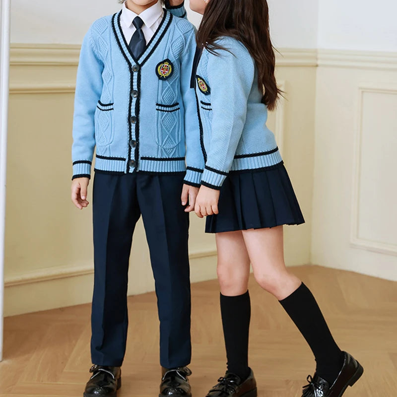 Children Kindergarten School Uniforms Spring Girls Pleated Skirts JK Suit Boy Coat+shirt+skirt+necktie+badge Performance Costume