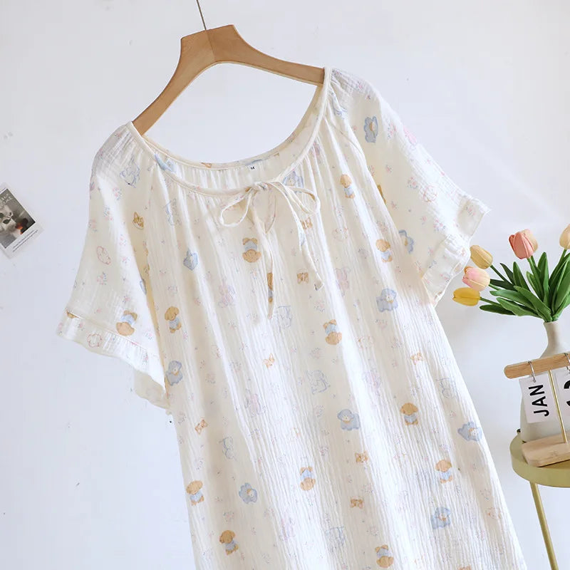Ladies' Cotton Cloth Sleeping Dresses for Spring and Summer Newest Loose Home Clothes Cute Sweet Women Nightwear Clothes