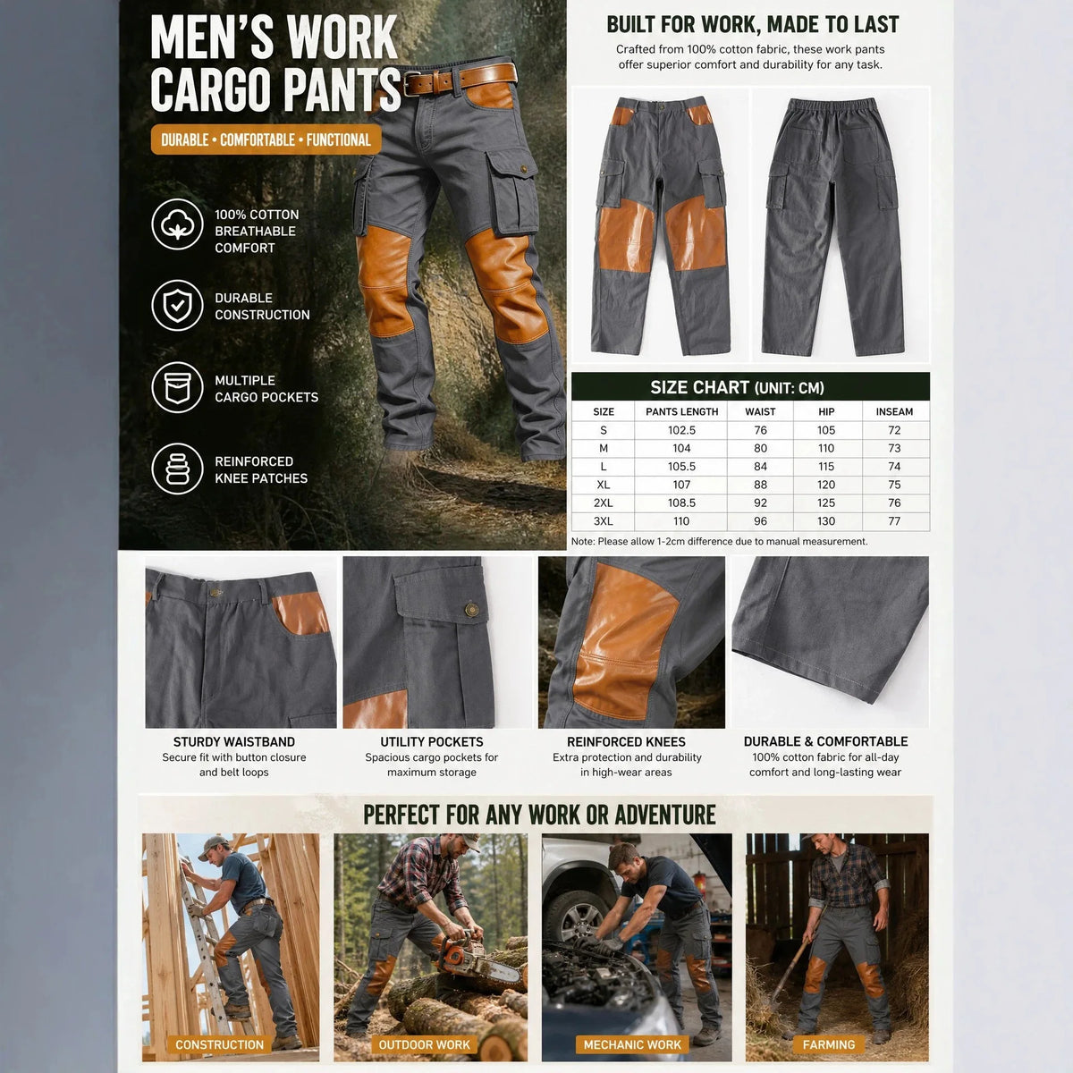 2026 Mens Clothing Spring Autumn Cargo Pants Man Cotton Casual Loose Trouser Belt Mid Waist Joggers Male Straight Baggy Pants