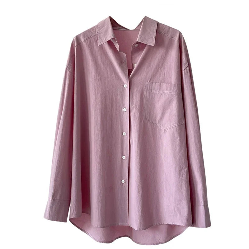 2026 Womens Tops And Blouses Fashion Pink White Shirts Blusas Roupa Women Spring Long Sleeve 100% Cotton Blouses Top Feminina