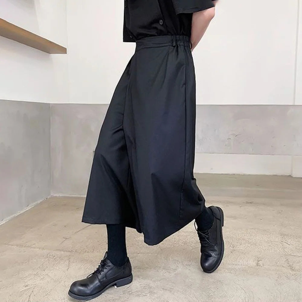 Mens Culottes Asymmetrical Double-Layer Casual Hakama Streetwear Fashion Outdoor Daily Youth Plain Wide-Leg Pants Men'S Clothing