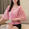Women's Blouse Summer Fashion Elegant Women's Chiffon Shirt Hollow Out Three Quarter Shirts Butterfly Flower Lady Tops Clothing