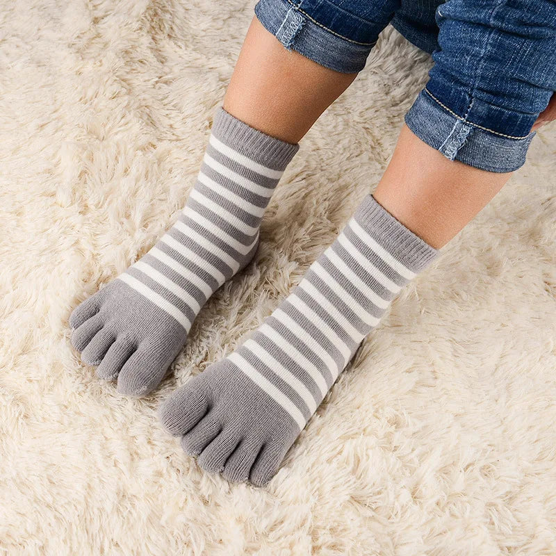 5 Pairs Children Kids Socks Thin Striped Cotton Five Finger for 4-12Y Boys Girls Casual Sports Breathable Five-toe Clothes Stuff