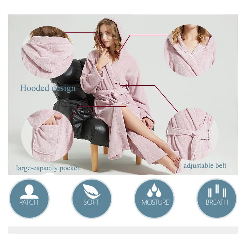 Children Bathrobe 100% Cotton Thickened Soft Hooded Belted Towel Robe for Boys Girls Aged 2-12 Years