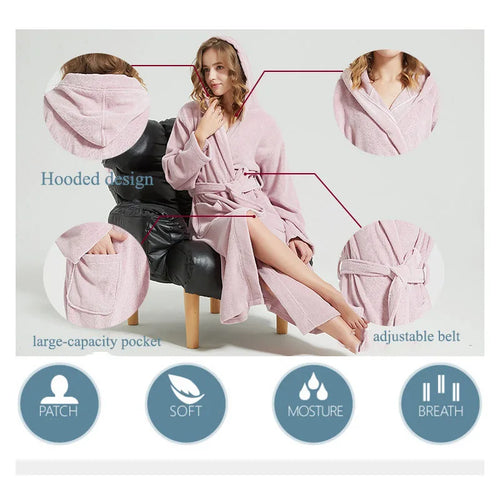 Children Bathrobe 100% Cotton Thickened Soft Hooded Belted Towel Robe for Boys Girls Aged 2-12 Years