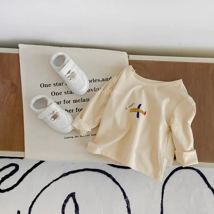 1-6 Age Children's Clothes Tops Tees Long Sleeved Popular Design Crewneck Pullover Blouse Boy Autumn Clothing Bottoming Shirts