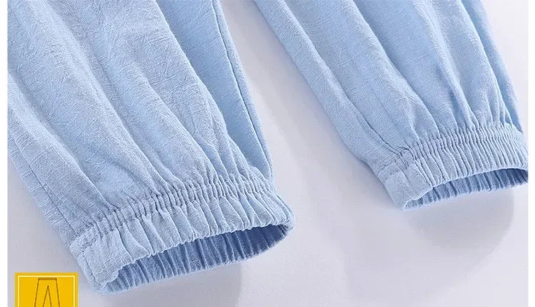 Children Trousers For Boys Girls Cotton Linen Elastic Waist Solid Color Summer Mosquito Pants Kids Clothing Long Pants 100-160cm