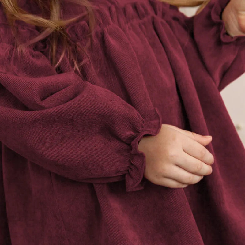 Children Clothing 2025 Autumn and Winter New Corduroy Long Sleeved Girls Baby Round Neck Lace Sleeves Cute Dress