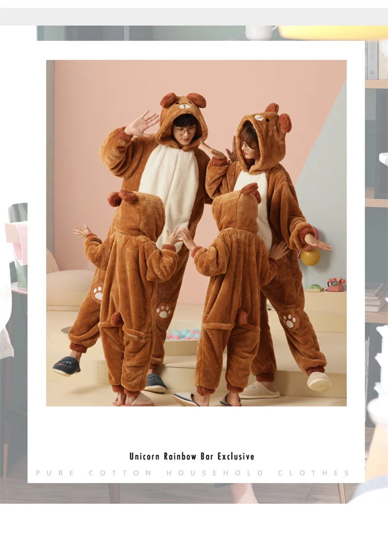 Winter Family Parent-Child Outfit Pijamas Onesie Animal Kawaii Panda Sleepwear Thicken Soft Warm Hoodies Jumpsuits Pyjama