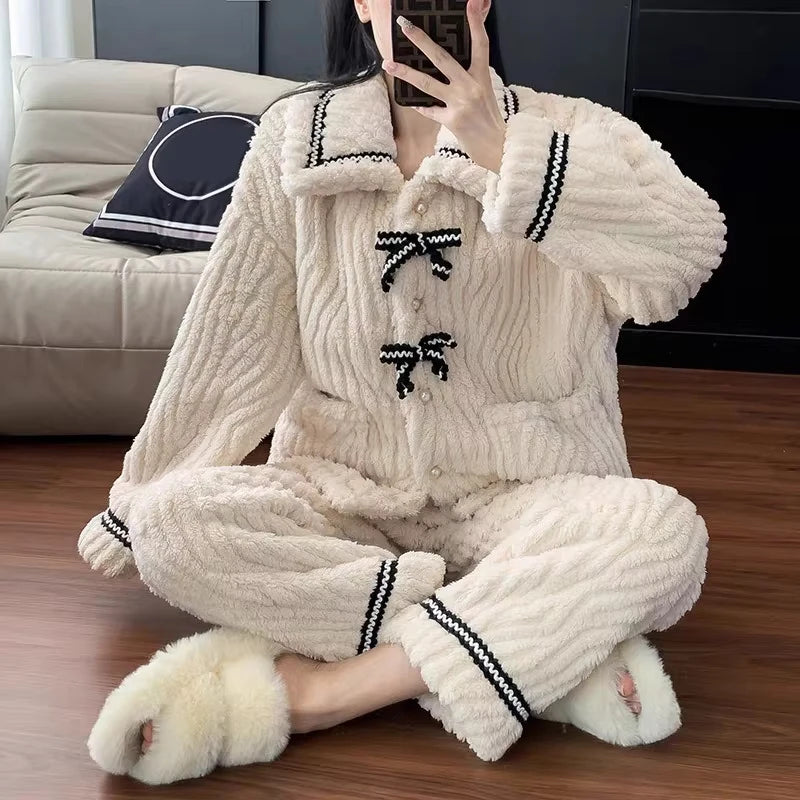 2Pcs/set women's pajamas autumn and winter students home wear padded and thickened warm princess clothes women's clothing