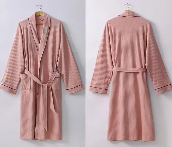 Pure Cotton Dressing Gown Women's Pajamas New Long Sleeve Autumn Winter Couple Robe Knit Sleepwear Woman Bathrobe Shower Robe