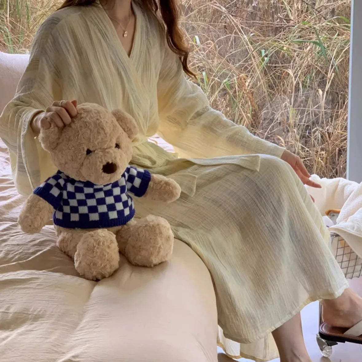 New Women Long Bathrobe Breathable Casual Wear Spring Autumn Loose Pajamas Girls Ladies Teen Casual LoungeWear Woman Nightdress