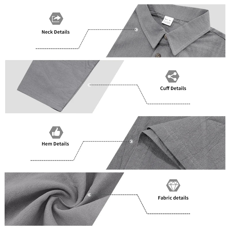 Men's Clothing Set Linen Two-Piece Set: Long-Sleeve Polo Shirt and Straight-Leg Pants Set, Casual Beach Sportswear