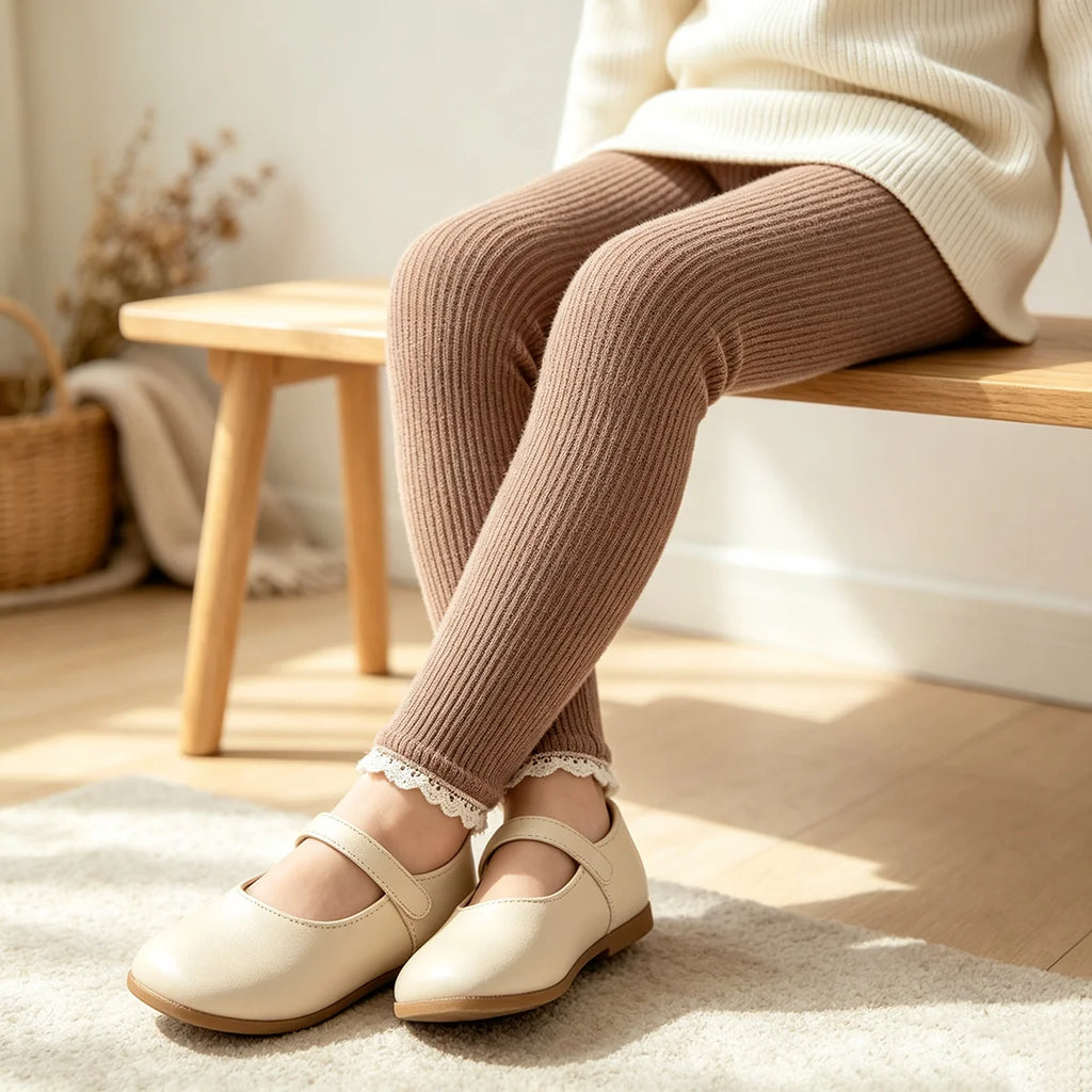 Autumn New Baby Ribbed Lace Leggings Girl Toddler Casual Cotton Trouser Boy Infant Solid Kintted Pants Kid Bottoming Pants