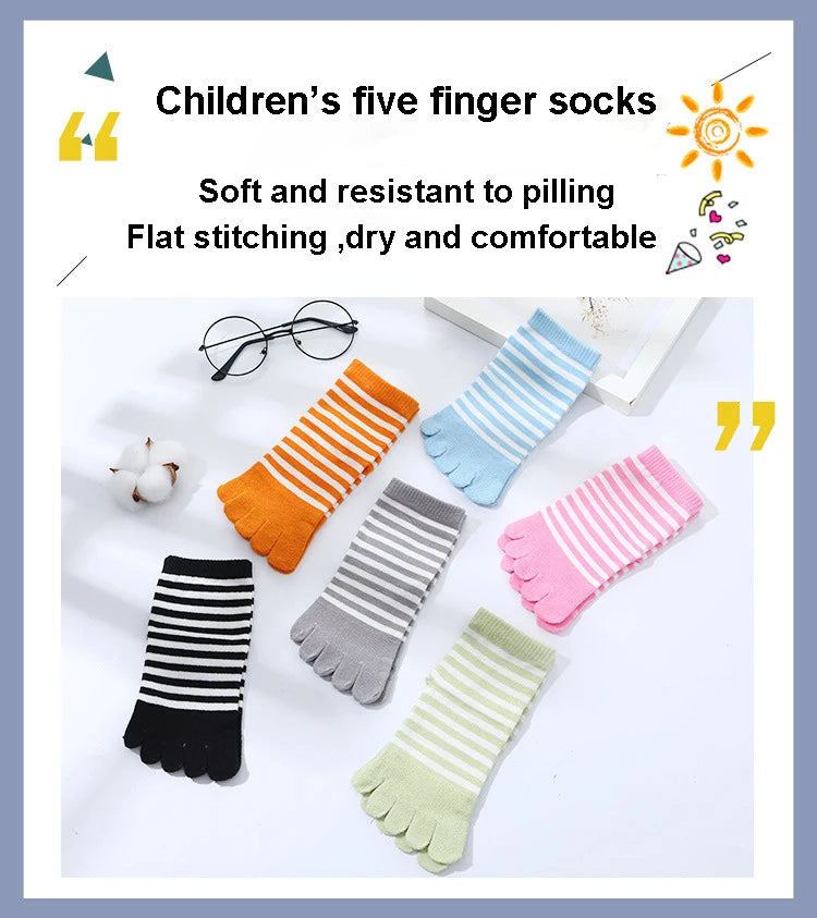 5 Pairs Children Kids Socks Thin Striped Cotton Five Finger for 4-12Y Boys Girls Casual Sports Breathable Five-toe Clothes Stuff