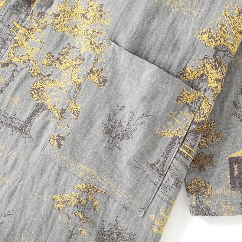 Men's Roomwear Cotton Kimono Pajamas Robes for Spring Jacquard Printed Home Clothing Medium Length Oversized Breathable Bathrobe