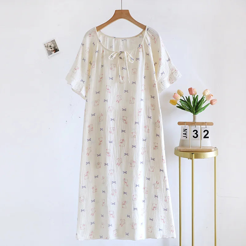 Ladies' Cotton Cloth Sleeping Dresses for Spring and Summer Newest Loose Home Clothes Cute Sweet Women Nightwear Clothes