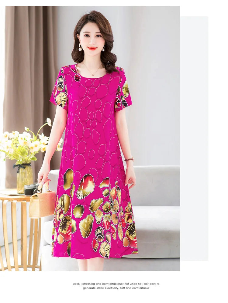 New Summer Home Clothing For Middle-aged Mothers Short Sleeve Sleepwear Dress Cotton Rayon Long Nightdress Women Nightgowns 5XL