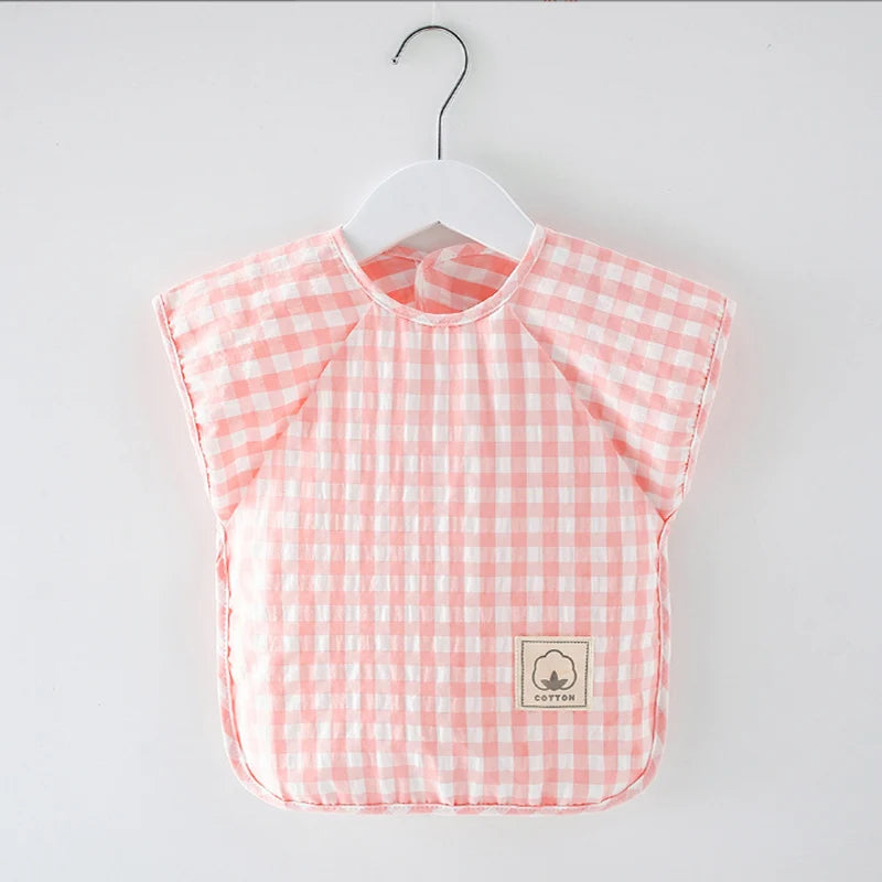 Summer baby Food Overalls Waterproof clothes bibs for boys girls Children's clothing No-Wash Apron  cotton plaid sleeveless bibs