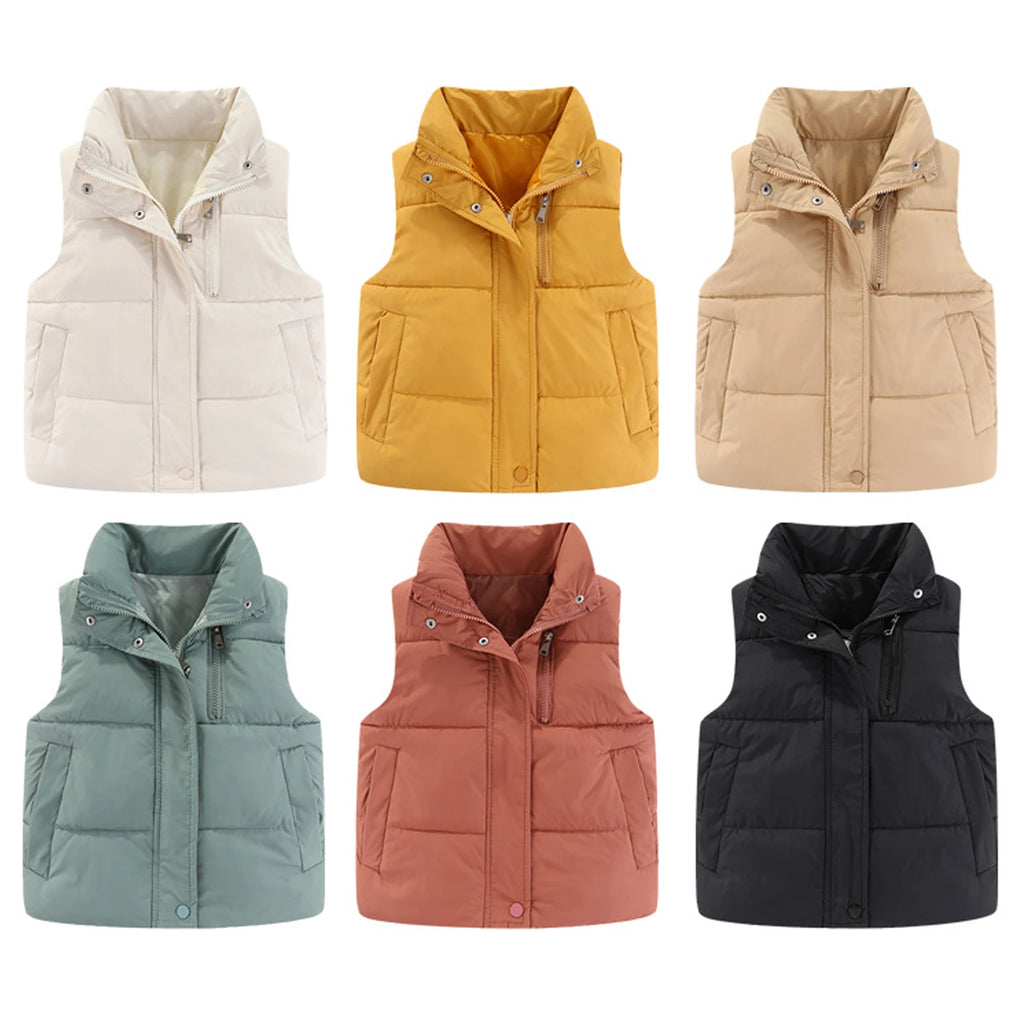 Children's Down Cotton Jacket,Girls Winter Vest,Warm Sleeveless Fleece Boys Waistcoat,Stand Collar Toddlers Quilted Coat