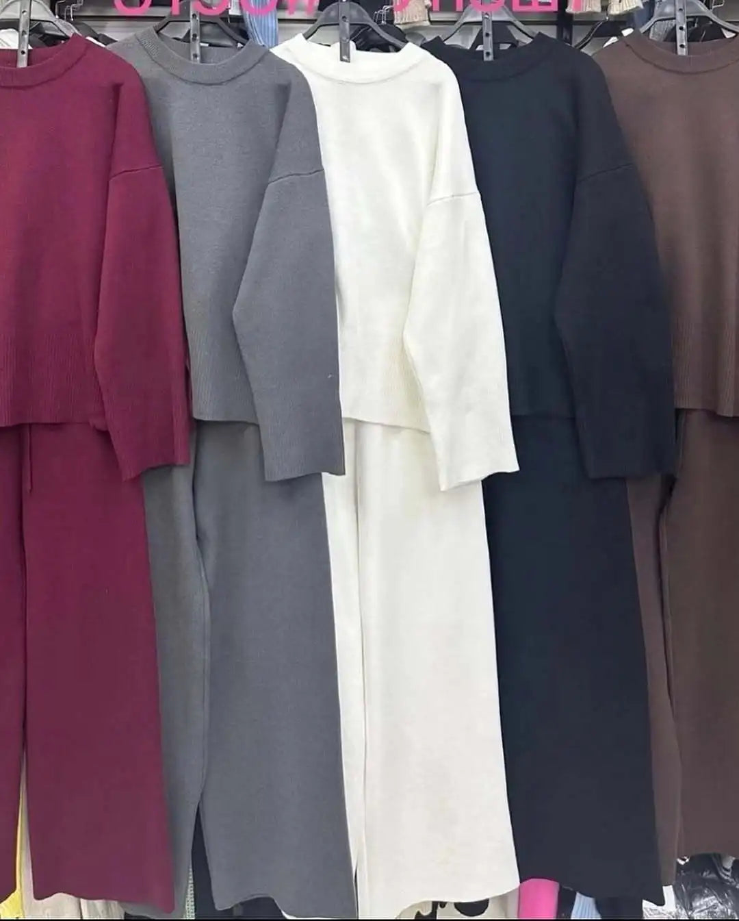 Women's Clothing 2025 Autumn New Solid Color Round Neck Fashion Casual Wide Leg Pants Sweater Suit Female