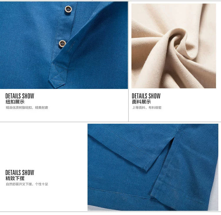 Men's Clothing  Men Spring Tops & Tees Male Fashion T-Shirts Stand Collar Long-sleeved Slim Base Shirt Homme Linen t-shirt